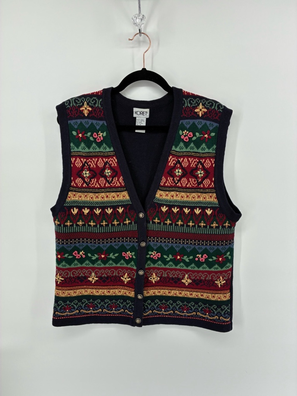 Koret Knit Button Front Vest - Multicolor Floral Fair Isle